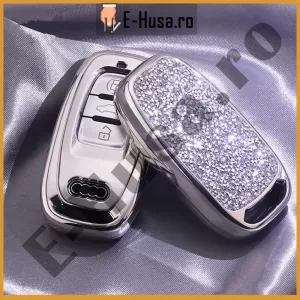 Husa Cheie Auto Audi Silver din PU si cristale swarovski webp 1