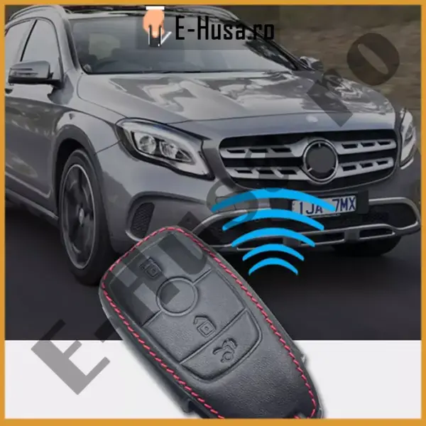 Husa Cheie Auto Mercedes Rosu din Piele webp 3