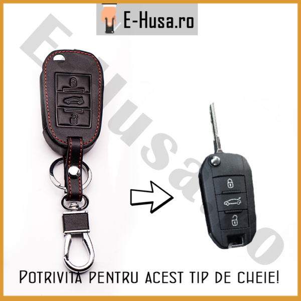 Husa Cheie Auto Citroen Peugeot Opel Corsa Model 3 butoane piele webp 4