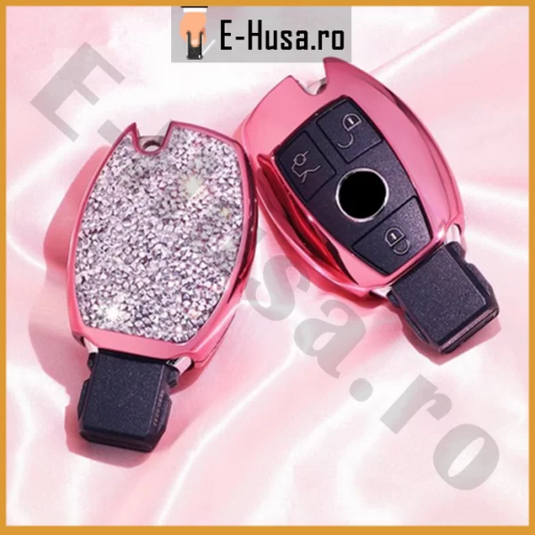 Husa Cheie Auto Mercedes clasa A B C E G S Pink Crystal webp 2