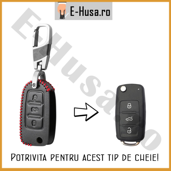 Husa Cheie Auto Volkswagen 3 butoane din piel tip briceag webp 4