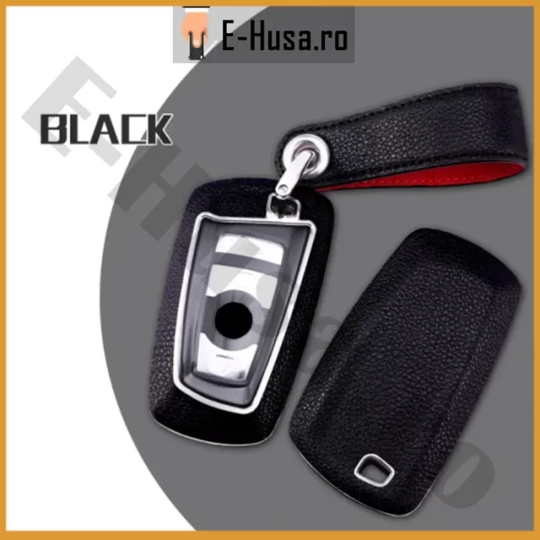 Husa Cheie Auto BMW Black Leather seria 1 3 4 5 6 7 X3 X4 X5 webp 1