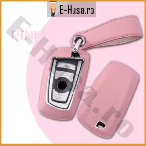 Husa Cheie Auto BMW Pink Leather seria 1 3 4 5 6 7 X3 X4 X5 webp 1