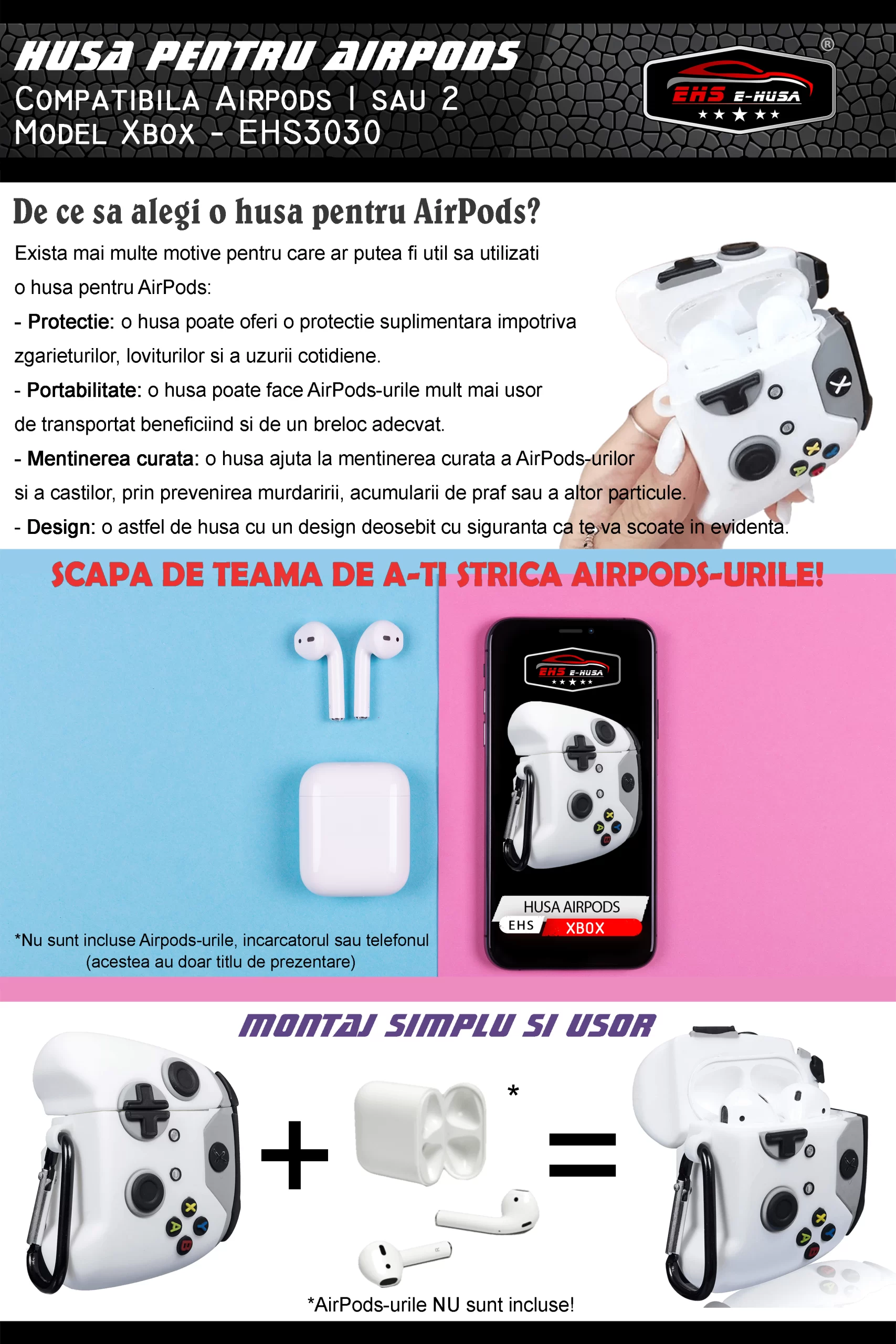 Husa Airpods 1 2 din silicon Xbox webp8