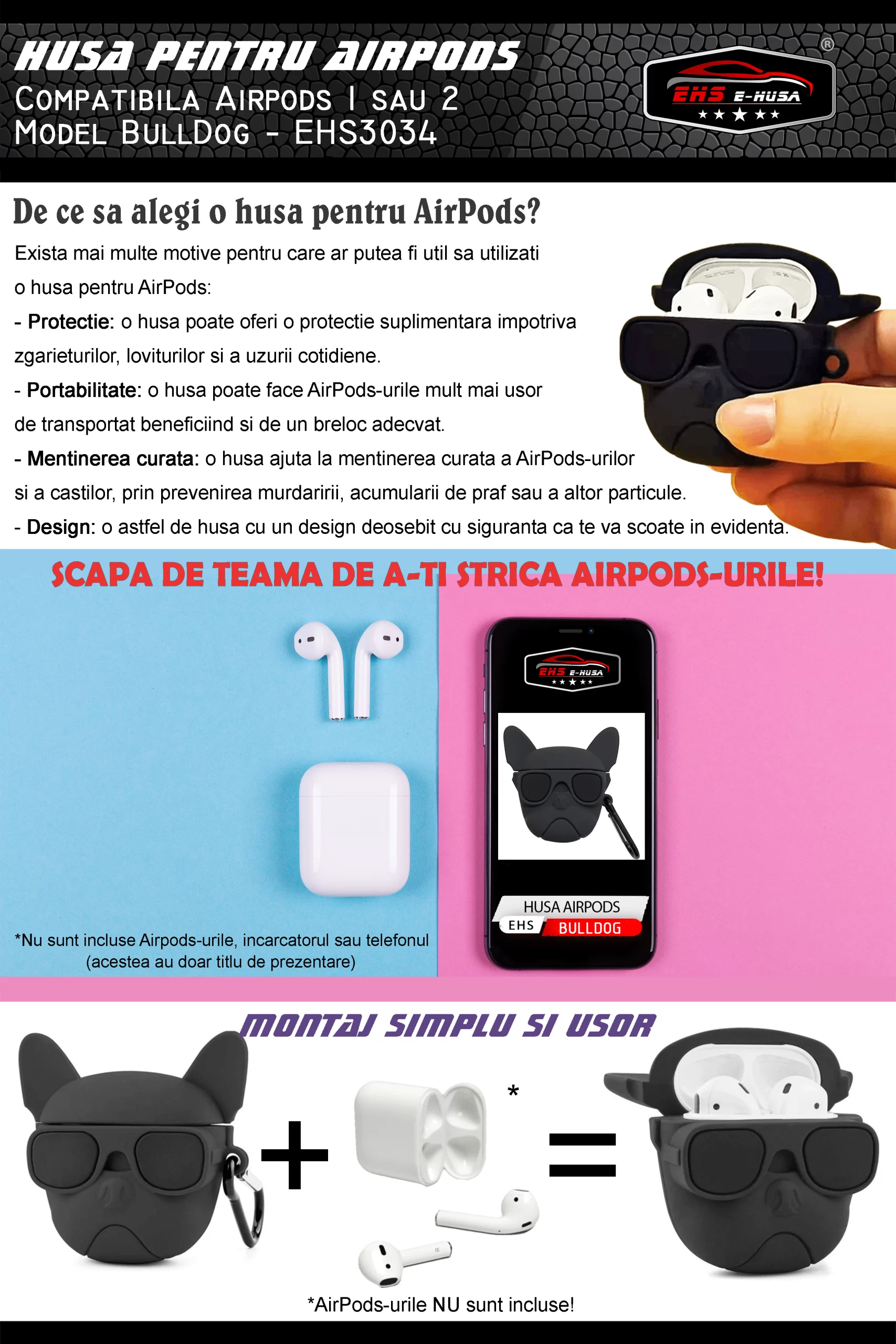 Husa Airpods 1 2 din silicon Bulldog webp7