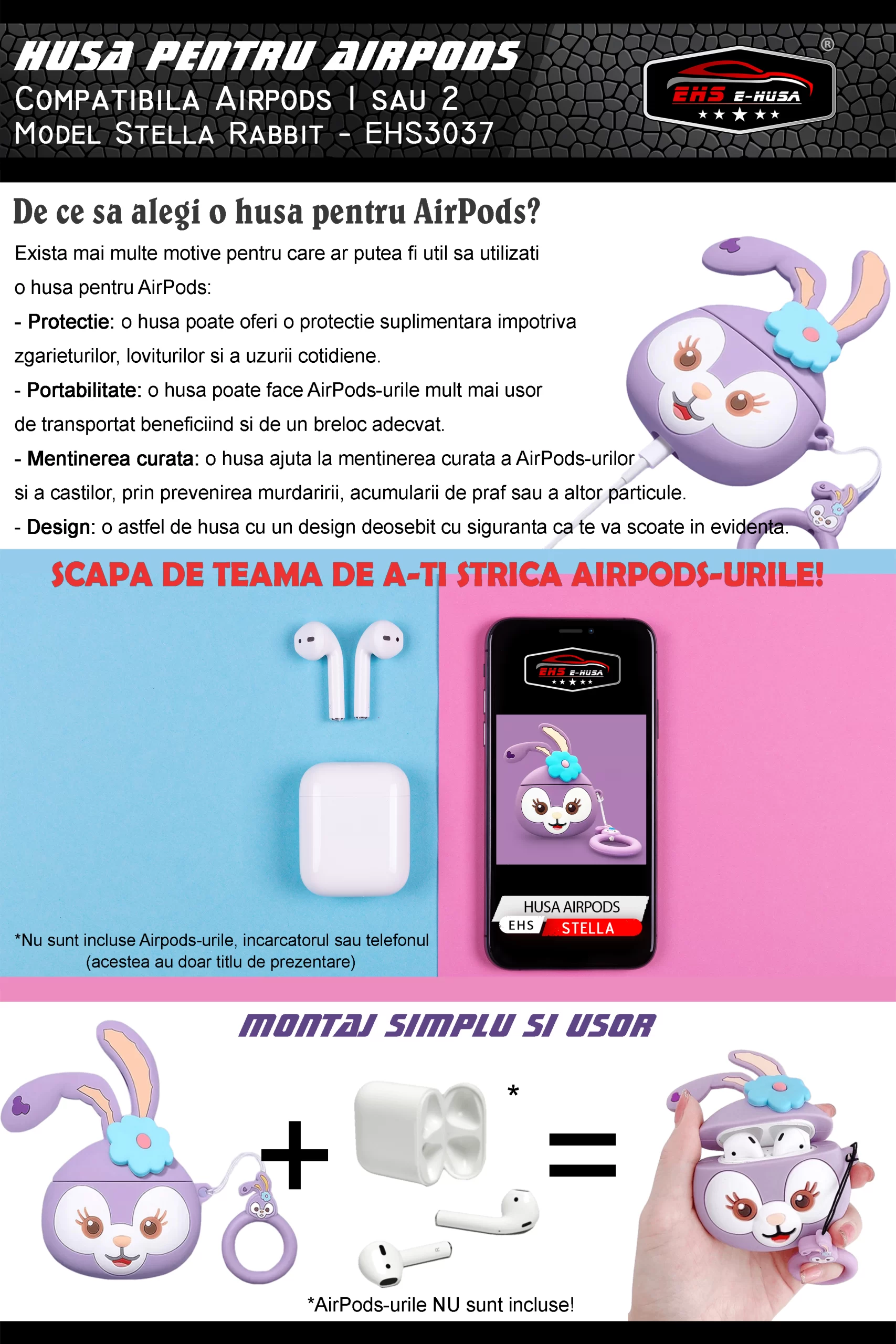 Husa Airpods 1 2 din silicon Stella Rabbit webp7