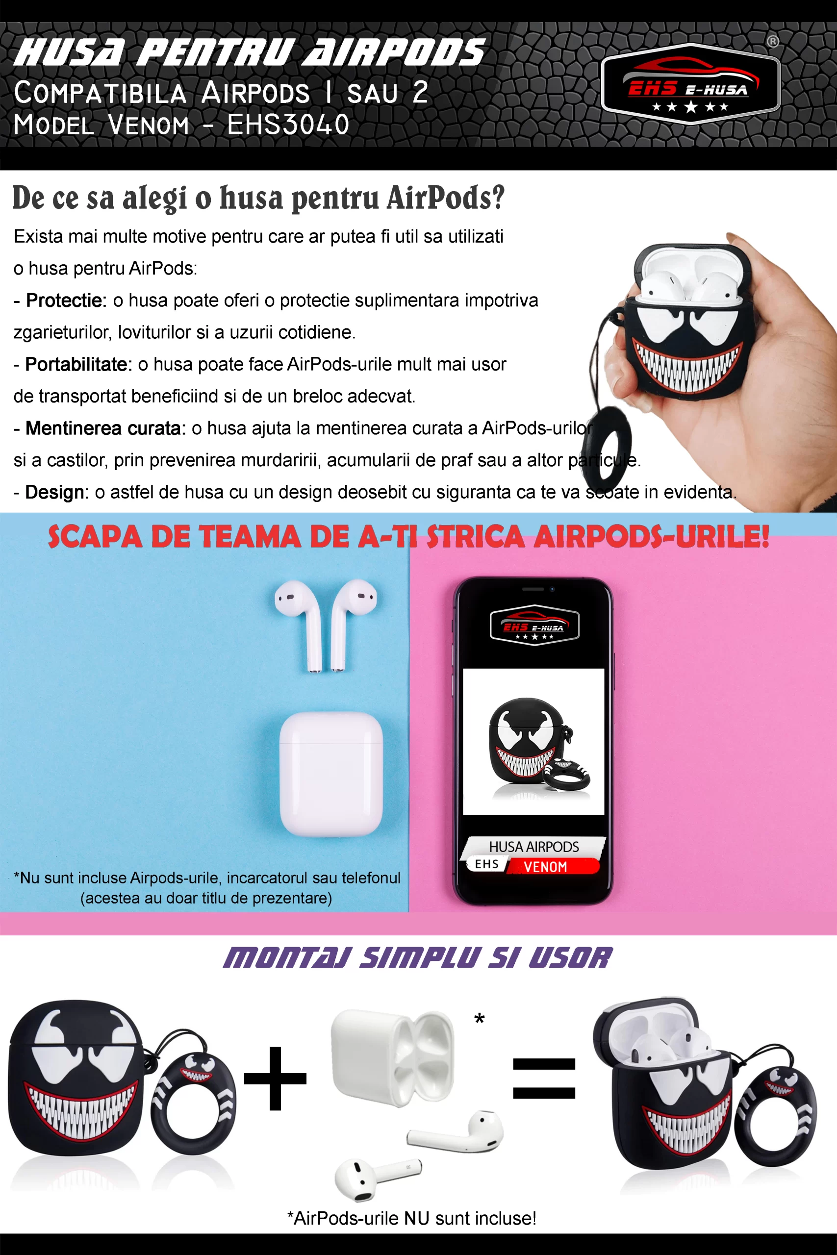 Husa Airpods 1 2 din silicon Venom webp6