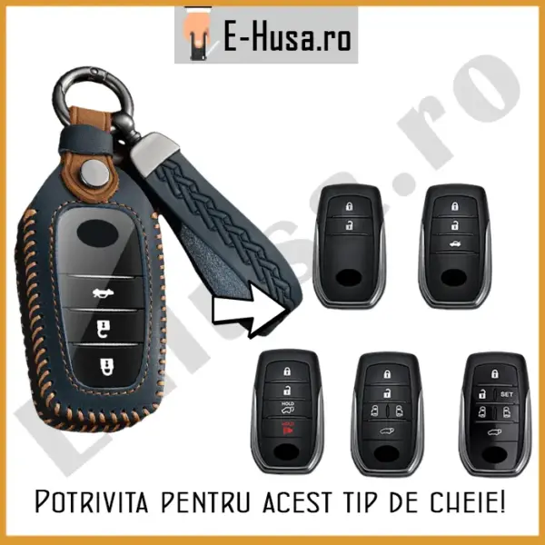 Husa Cheie Auto Toyota din piele naturala albastra webp 3