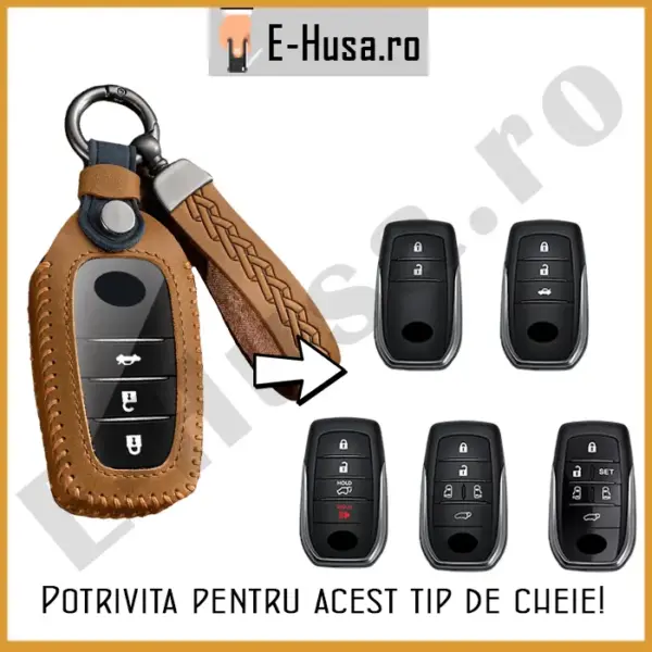 Husa Cheie Auto Toyota din piele naturala maro webp 4