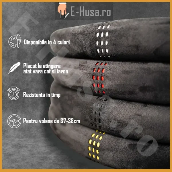 Husa Volan tip Alcantara Negru-Alb D webp 2